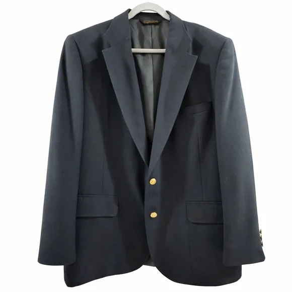 Adams Row Vintage Navy Brass Button Blazer Mens 50R Wool Prep Club USA