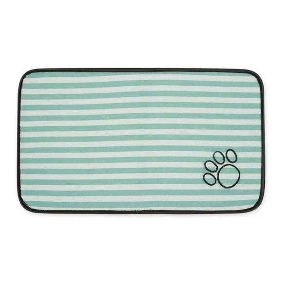 Bone Dry GREEN STRIPE EMBROIDERED PAW PET MAT SMALL