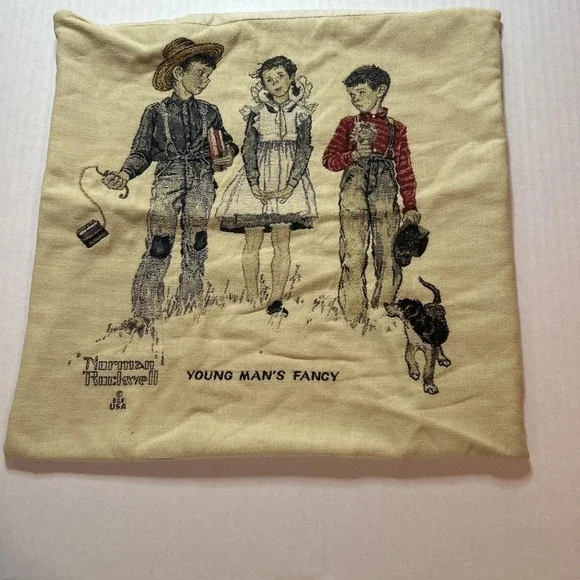 Vintage Norman Rockwell Pillow 2 Boys 1 Girl 1 Dog Young Man's Fancy