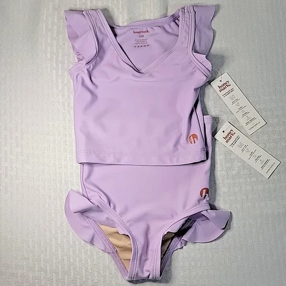 Honey Mark Baby Girls Lavender Ruffle Tankini Swimsuit 12M NWT 2 Piece
