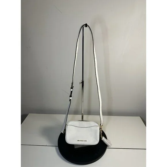Michael Kors White Leather Crossbody with Gold Accents