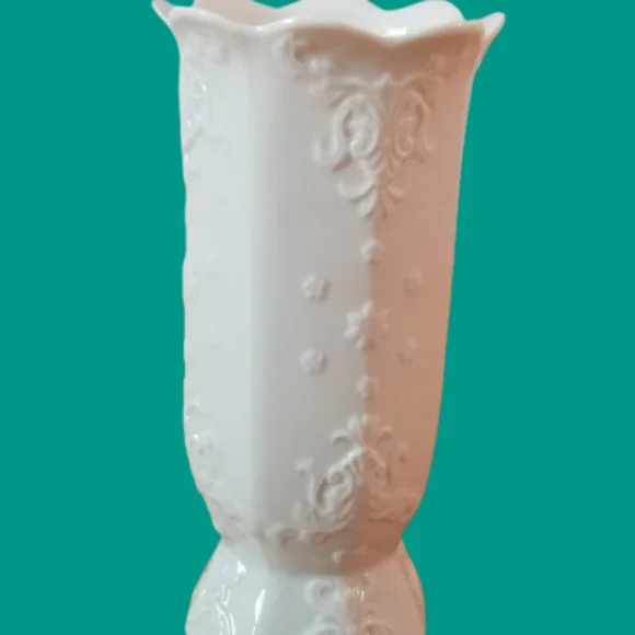 Vintage Flower Ivory Tall Vase Shabby Chic