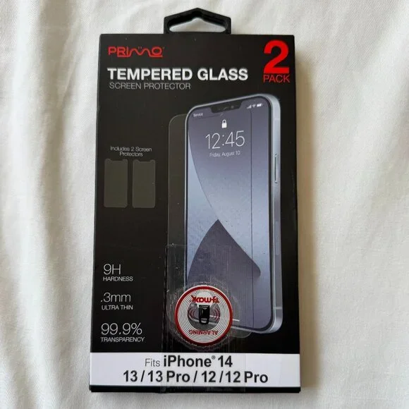 NWT Primo Apple iPhone 14 Tempered Glass Screen Protector, Ultra Thin, Pack of 2