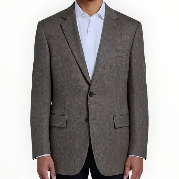 STAFFORD Classic fit Mens Blazer Sport Coat 2-Button Jacket 46R MerinoWOOL Brown