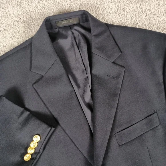 Lauren Ralph Lauren 39R Mens Navy Blue Wool Gold Button Blazer