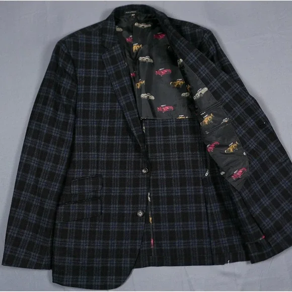 Flynt Sparrow Mens 44L Wool Plaid Check Flannel Sport Coat Vintage Car Lining
