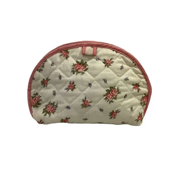 Vtg Makeup Cosmetic Bag Quilted Rose Romantic Zip Waterproof Inside Grandmacore