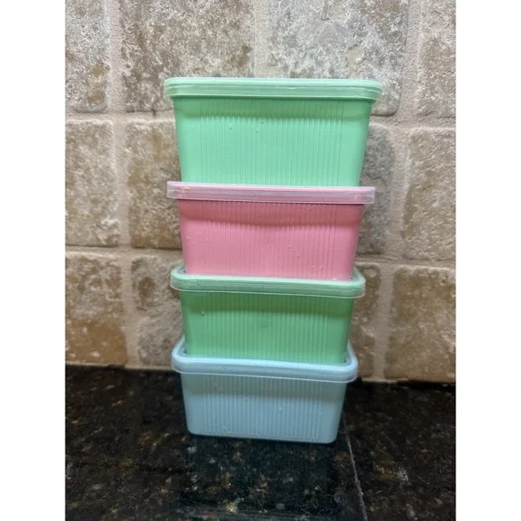 VTG Set Of 4 Goody Handi‎ Boxes Storage Containers Pastel Colors Plastic Lids