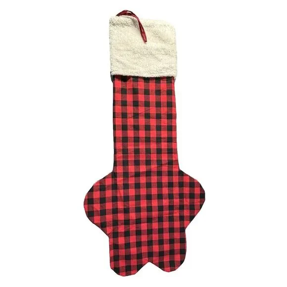 Christmas X-Large Dog Bone‎ Stocking Red/Black Unique NWOT