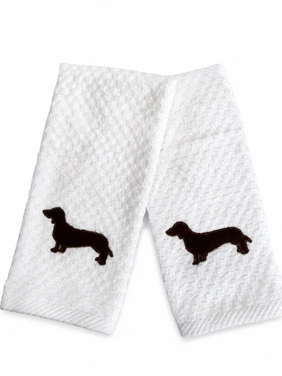 White Dachshund Embroidered Dog Hand Towels - Set of 2 NEW Made to order
