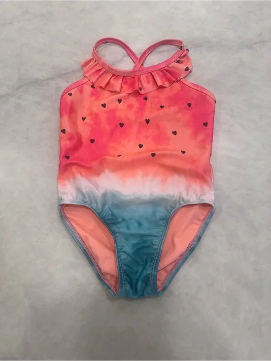 Jumping Beans Pink to Blue Ombre Heart Ruffle One-Piece Swimsuit