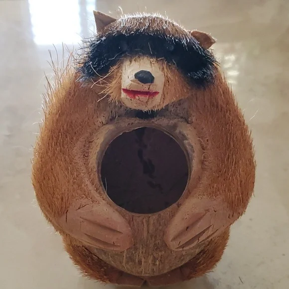 Vintage Raccoon Coconut Vase