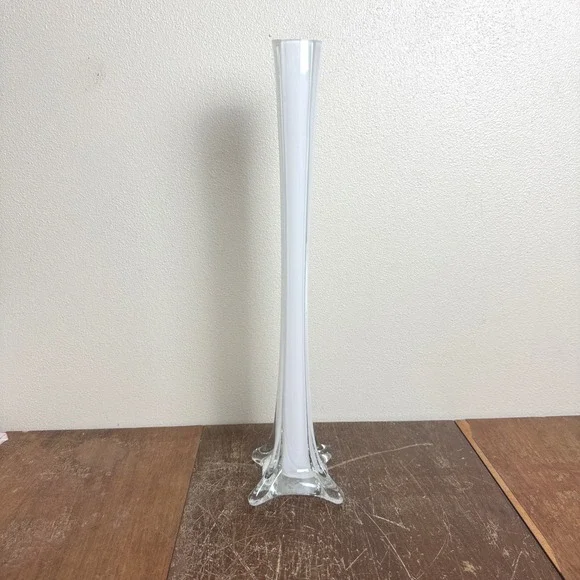 Vintage MCM Retro Tall White Cased Glass Bud Flower Vase‎ 16 inch Home Decor