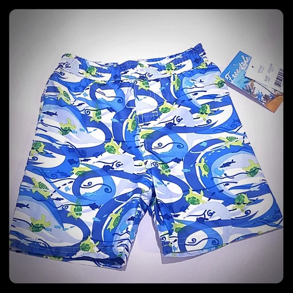 Freestyle Boy's Size 24 Months Swim Trunks Turtle Blue Fish Toddler Blue