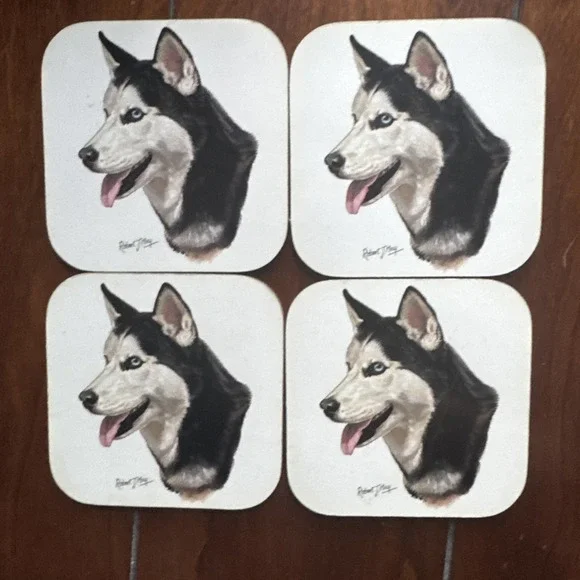 Siberian Husky Coasters Set of 4 Cork Backed 4