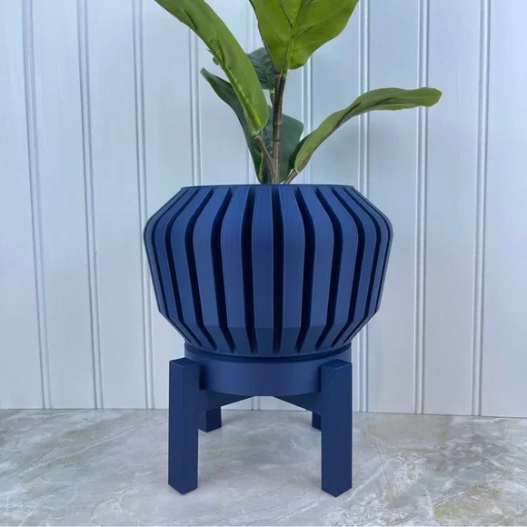 Indoor Flower Pot, The Vaki Planter Pot w Drainage Holes & Drip Tray, 3D Printed
