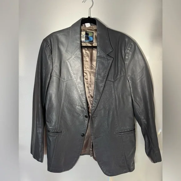 Men's Vintage Slate Gray Leather Blazer