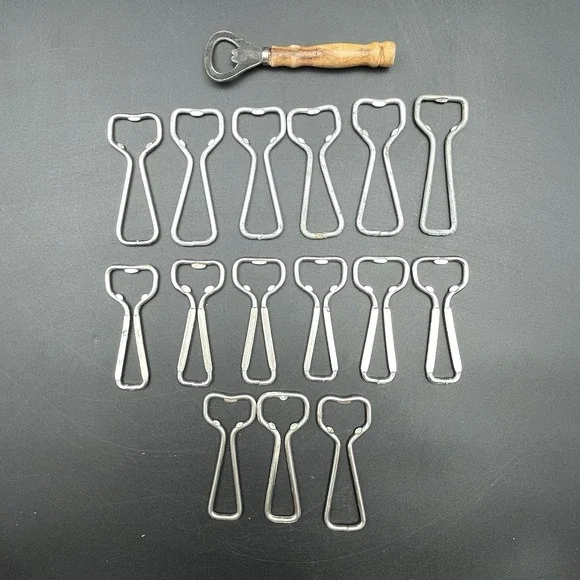 Lot 16 Vintage Church Key Bottle Openers Wire Frame & Wood Handle Barware