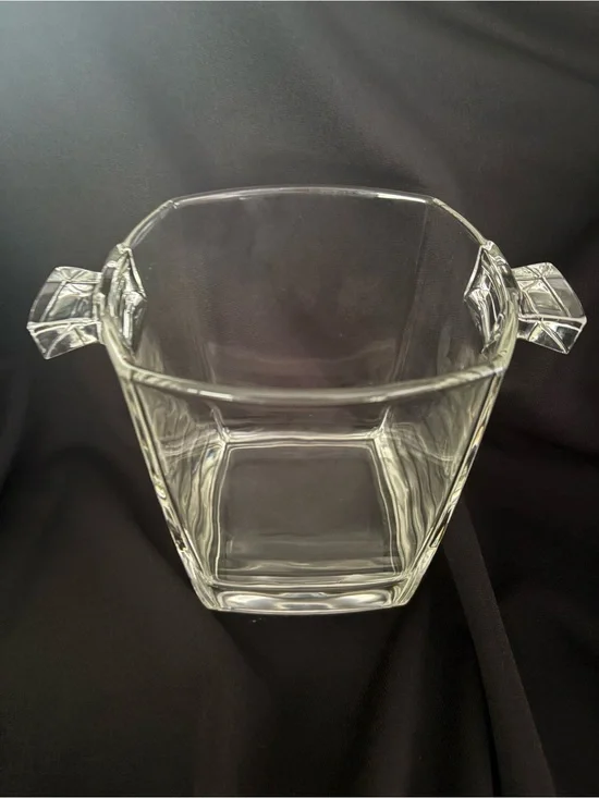 Vintage French Clear Glass Ice Bucket Cachepot Planter France Art Deco Style