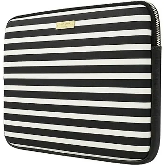 KATE SPADE New York Black & White Stripe Padded iPad MacBook Tablet Zip Case‎