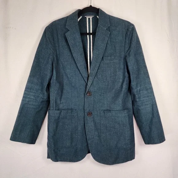 Frank and Oak Blazer Laurier Fit Heather Blue Classic Preppy Quiet Luxury Sz 36