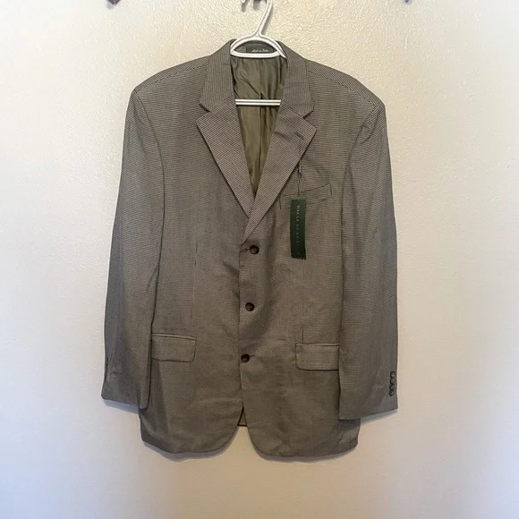 NWT Oscar De La Renta 100% Mulberry Silk Blazer 42L Houndstooth 3 Button