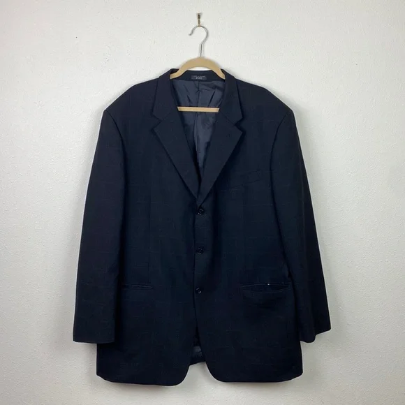Albert Nipon | Men's Wool Pinstripe Square Black Three Button Blazer XL50