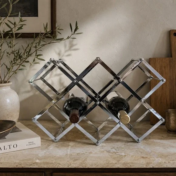 Vintage Chrome Expandable Wine Rack Mid Century Bar Cart Storage Decor