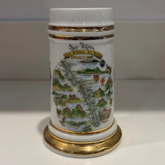 Decorative Ceramic Beer Stein with Gold Accents, Schmidt Koblenz Bogenstr. 103