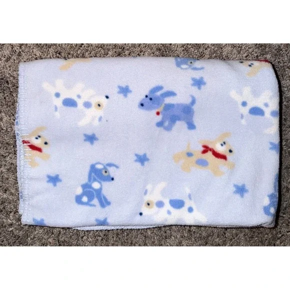 Circo‎ Blue Fleece Baby Blanket Puppy Dog Print Stitched Edge
