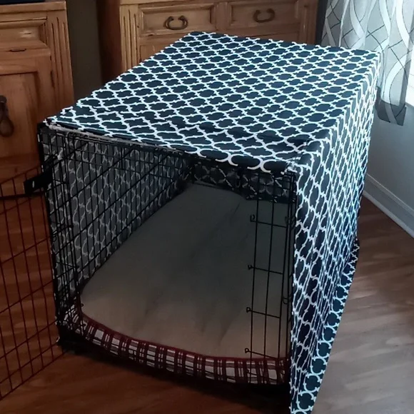 Homemade Black and White Waverly Geometric Dog Crate Cover Fits Crate 43x30