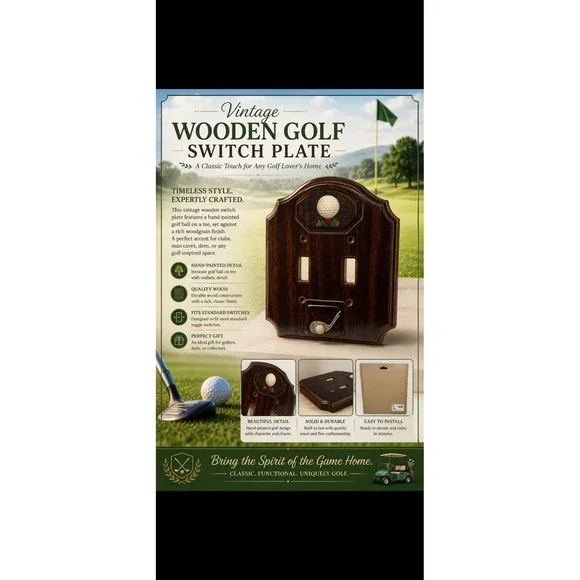 NEW SWITCHPLATE 3D GOLF COURSE CLUBS BALLS MAN CAVE DEN DOUBLE SWITCH X2 Set