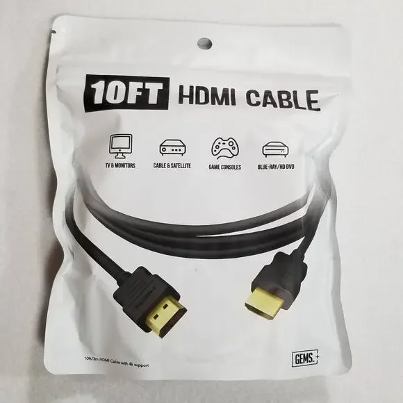 Gems Black 10FT 60HZ, 2160p HDMI Cable, New