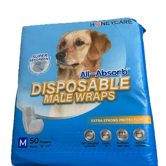 HONEYCARE All-Absorb 50 Count Disposable Male Wraps for Medium (18