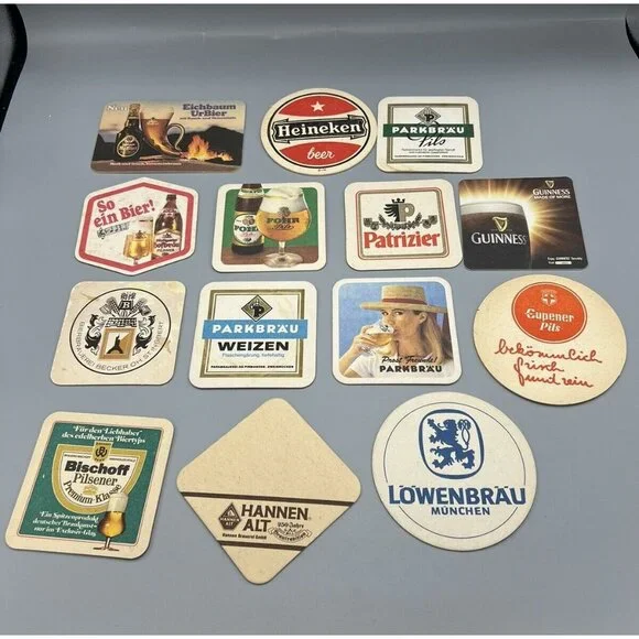 German Beer Mats Bier Lot of 14 European Coasters Pub Man Cave Job Lot Used