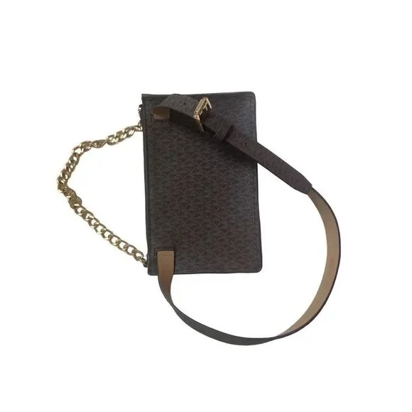 Michael Kors Womens Brown MK Signature Chain Belt Bag