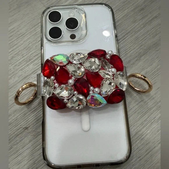 ShopEvelynne Red and Gold Gem Phone Grip