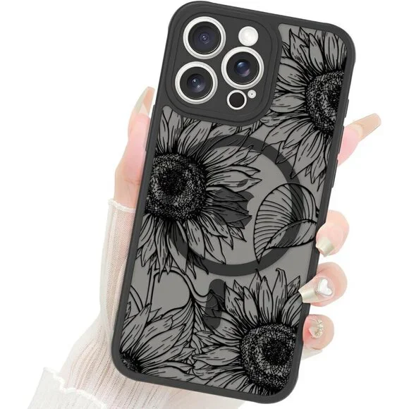 🆕iPhone 15 Pro Max Case Matte Flowers Design Compatible with MagSafe Wireless