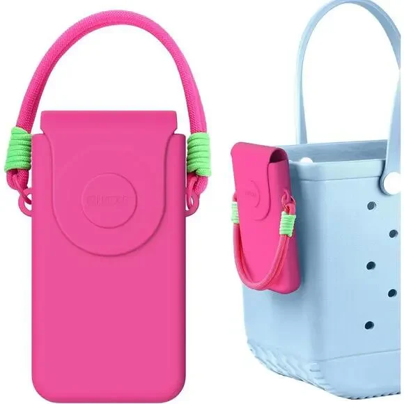 Pink Silicone Phone Bag with Strap