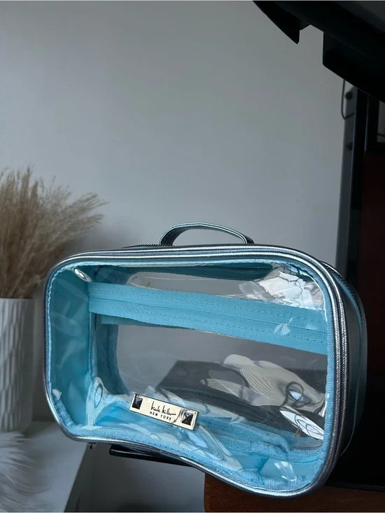 Nicole miller nyc Clear Travel Cosmetic Case with Light Blue Trim