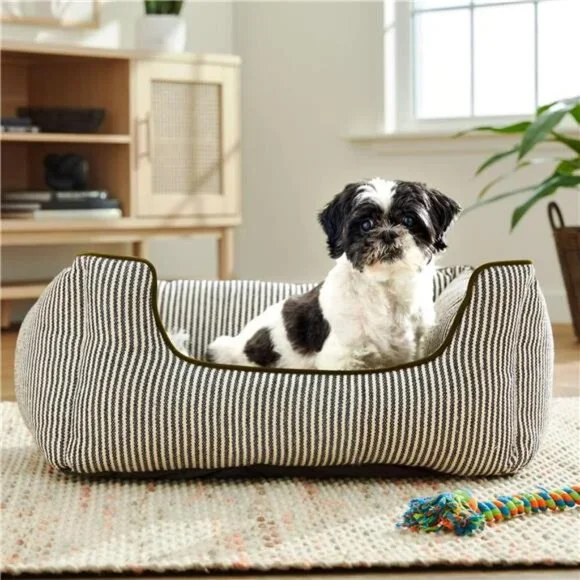 High Wall Striped Bed for Dogs, High Walled Cuddler, Striped Measuring 27