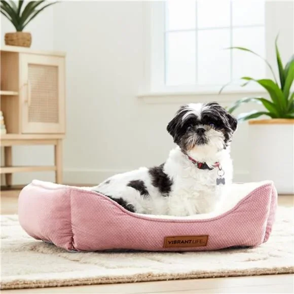 Dog Bedding Premium Cuddler Pet Bed, Pink & White