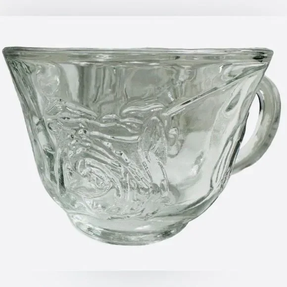 Punch Cups Vintage Clear Pressed Glass Rose Design Set of 8