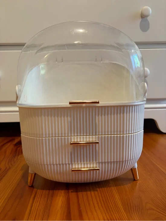 White Ribbed Storage Organizer with Clear Dome Top