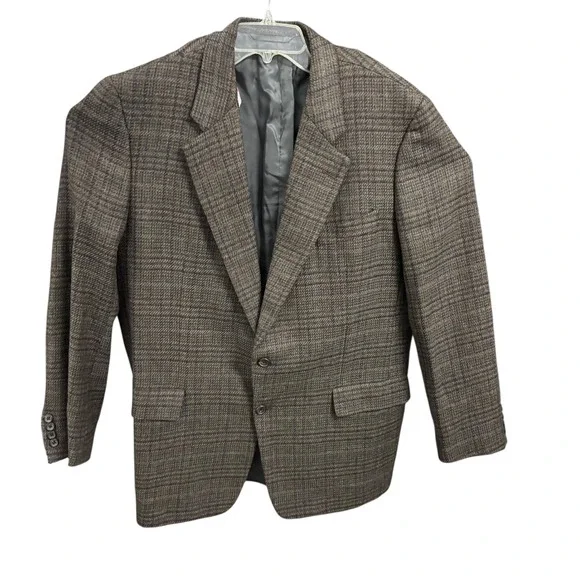 Hickey Freeman Nordstrom Men's Brown Plaid Wool Sport‎ Coat Blazer 44 R VTG