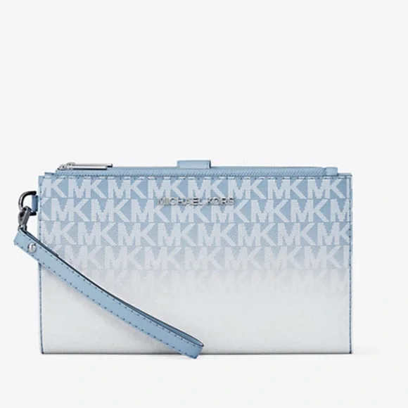 MICHAEL KORS Jet Set Large Ombré Logo Wristlet Lt Sky