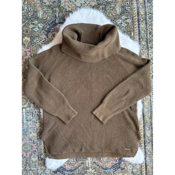 Michael Kors Womens Brown Waffle Knit Turtleneck Sweater‎ Pullover M