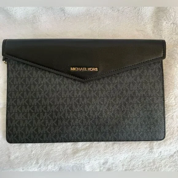Michael Kors Black and Gray Monogram Envelope Style Clutch/Wristlet