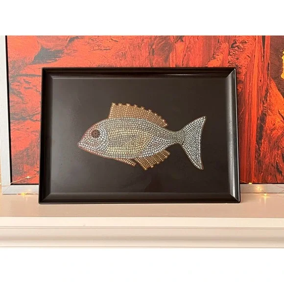 Vintage Couroc Monterey Large Mosaic Fish Tray Coastal MCM Bar Decor