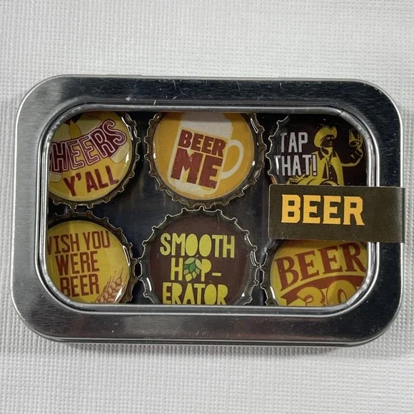Beer Bottle Cap Magnets - Man Cave, Bar Fridge, Gift for Him, Magnet Set